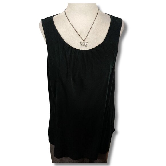 MERONA Plus-size black gathered scope neck tank top ~ LARGE XL 1X rayon shirt - Picture 1 of 15